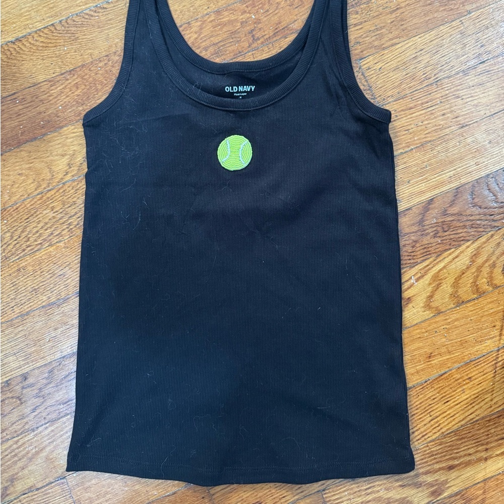 Old Navy Black Tank Top with Tennis Ball Design